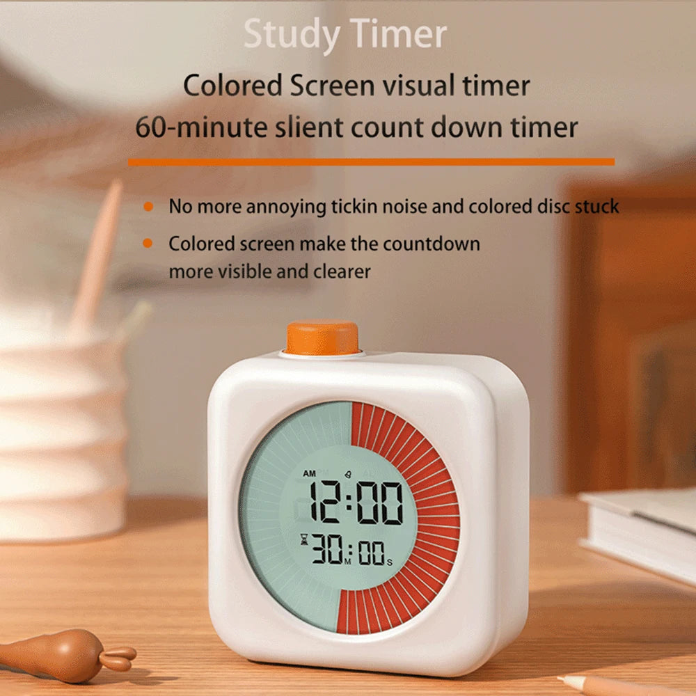 Digital Productivity Timer Visual Count Up/Down Function Alarm Clock Snooze Setting Sound Reminder Kids Time for Learning