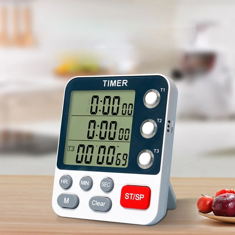 Digital Kitchen Timer, Cooking Timer, Count Up and Down Timer for Loud Alarm, Classroom, Bathroom, 3 Channels