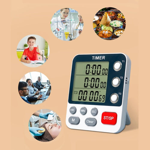 Digital Kitchen Timer, Cooking Timer, Count Up and Down Timer for Loud Alarm, Classroom, Bathroom, 3 Channels