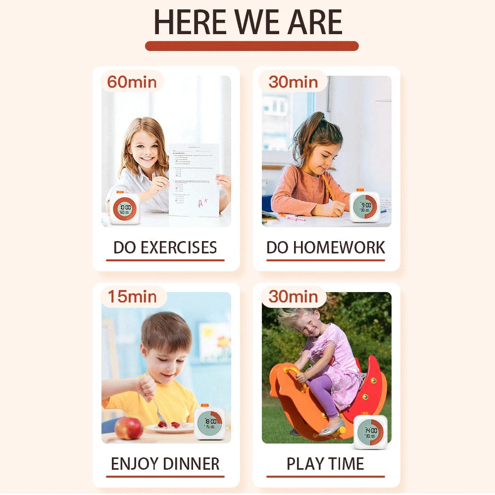 Digital Productivity Timer Visual Count Up/Down Function Alarm Clock Snooze Setting Sound Reminder Kids Time for Learning
