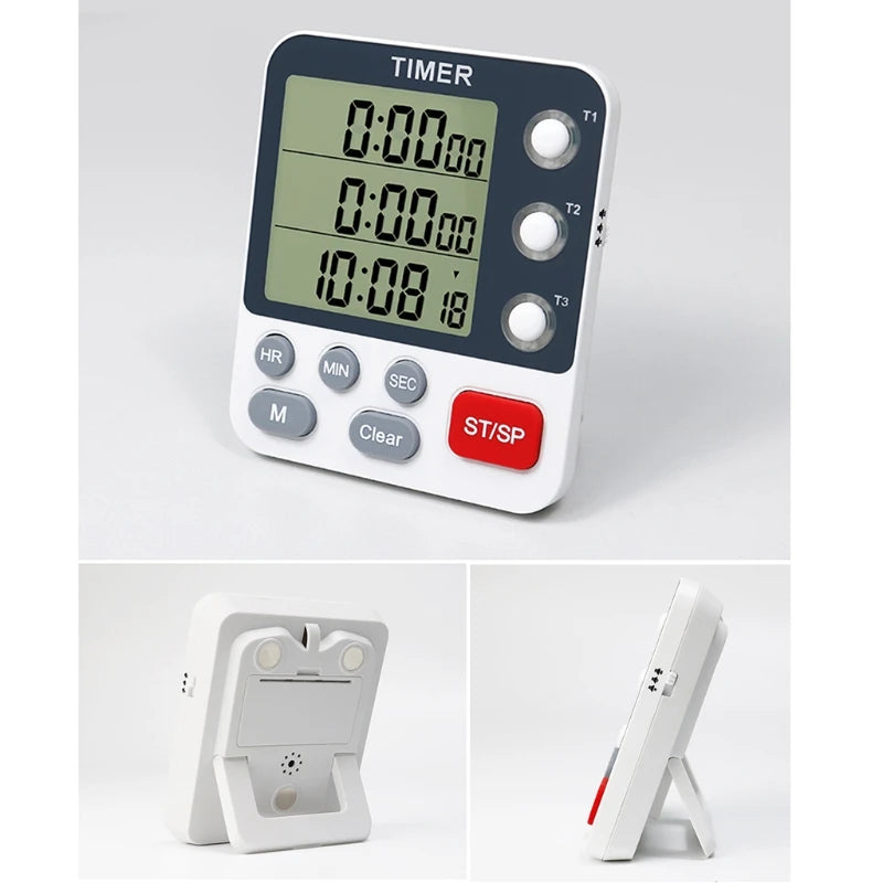 Digital Kitchen Timer, Cooking Timer, Count Up and Down Timer for Loud Alarm, Classroom, Bathroom, 3 Channels